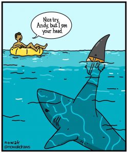Meme about a shark from @nowakdraws