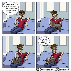 Meme about procrastinating from @eenwolf