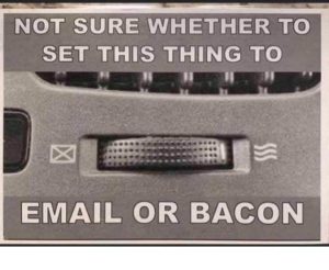 Meme about car vent settings being email or bacon