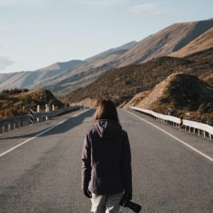 A girls walks alone